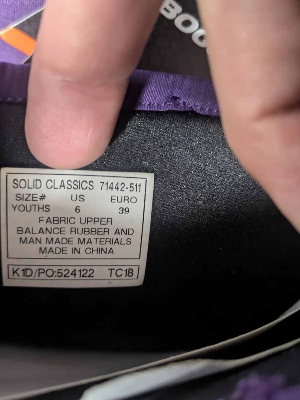 Solid Classics Youth Shoe Size 6 - Black with Purple Trim